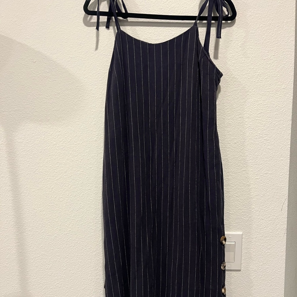 White Birch Navy Pinstripe Midi Dress